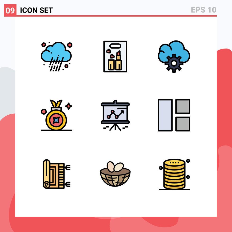 9 Creative Icons Modern Signs and Symbols of presentation chart cloud badge award badge Editable Vector Design Elements