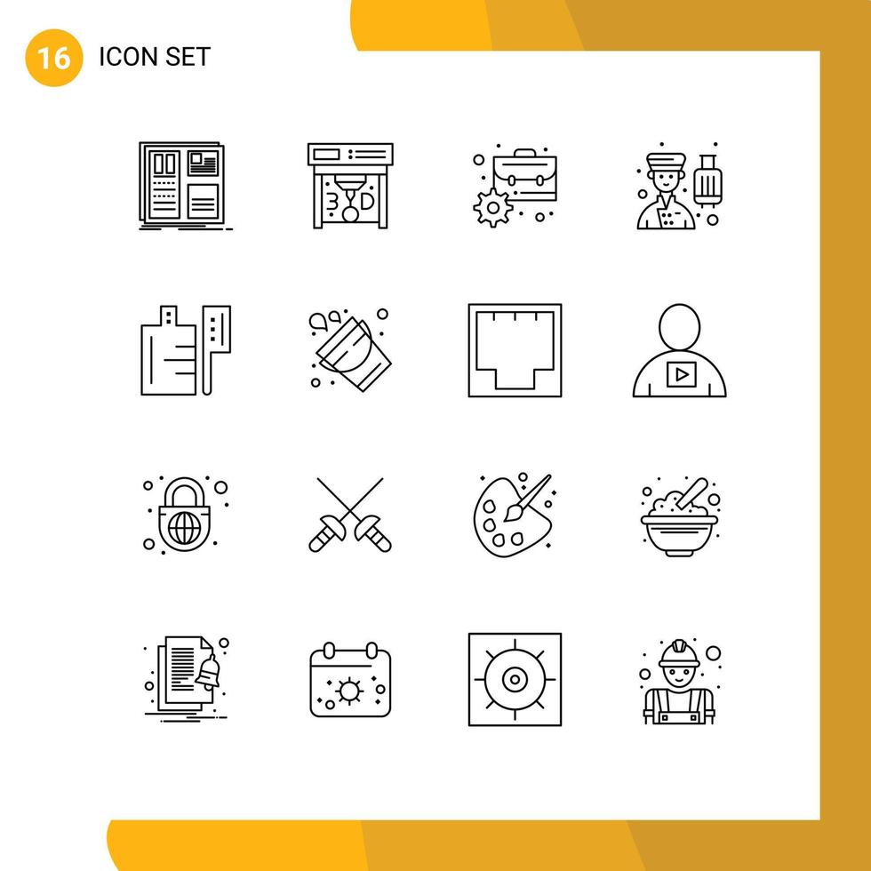 16 Thematic Vector Outlines and Editable Symbols of food professional briefcase hotel avatar Editable Vector Design Elements