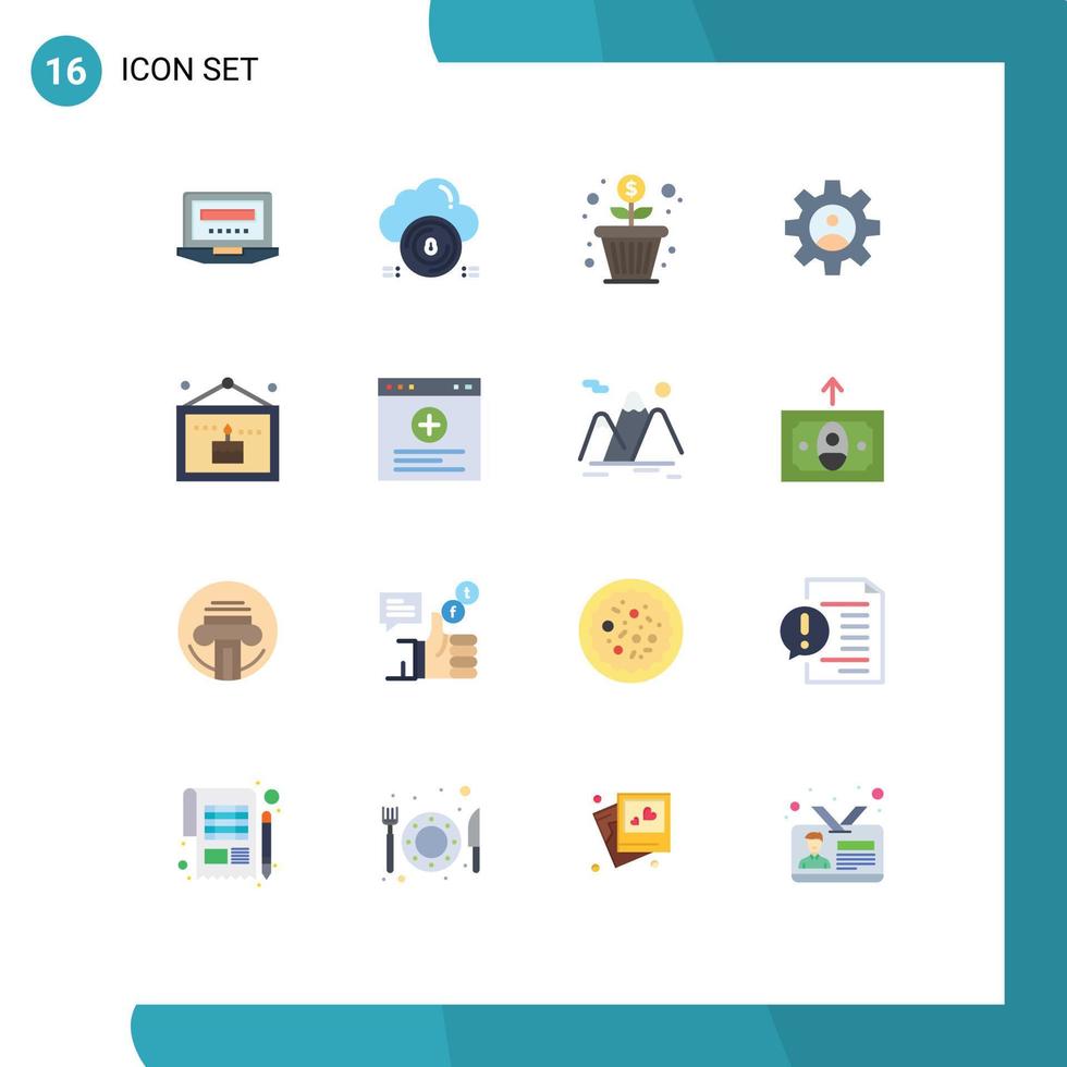 Set of 16 Modern UI Icons Symbols Signs for birthday profile data controls money growth Editable Pack of Creative Vector Design Elements