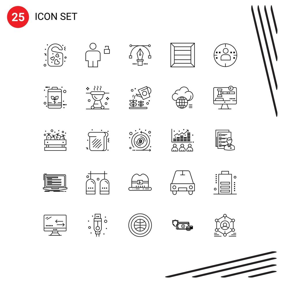 Set of 25 Commercial Lines pack for man crate padlock box text Editable Vector Design Elements