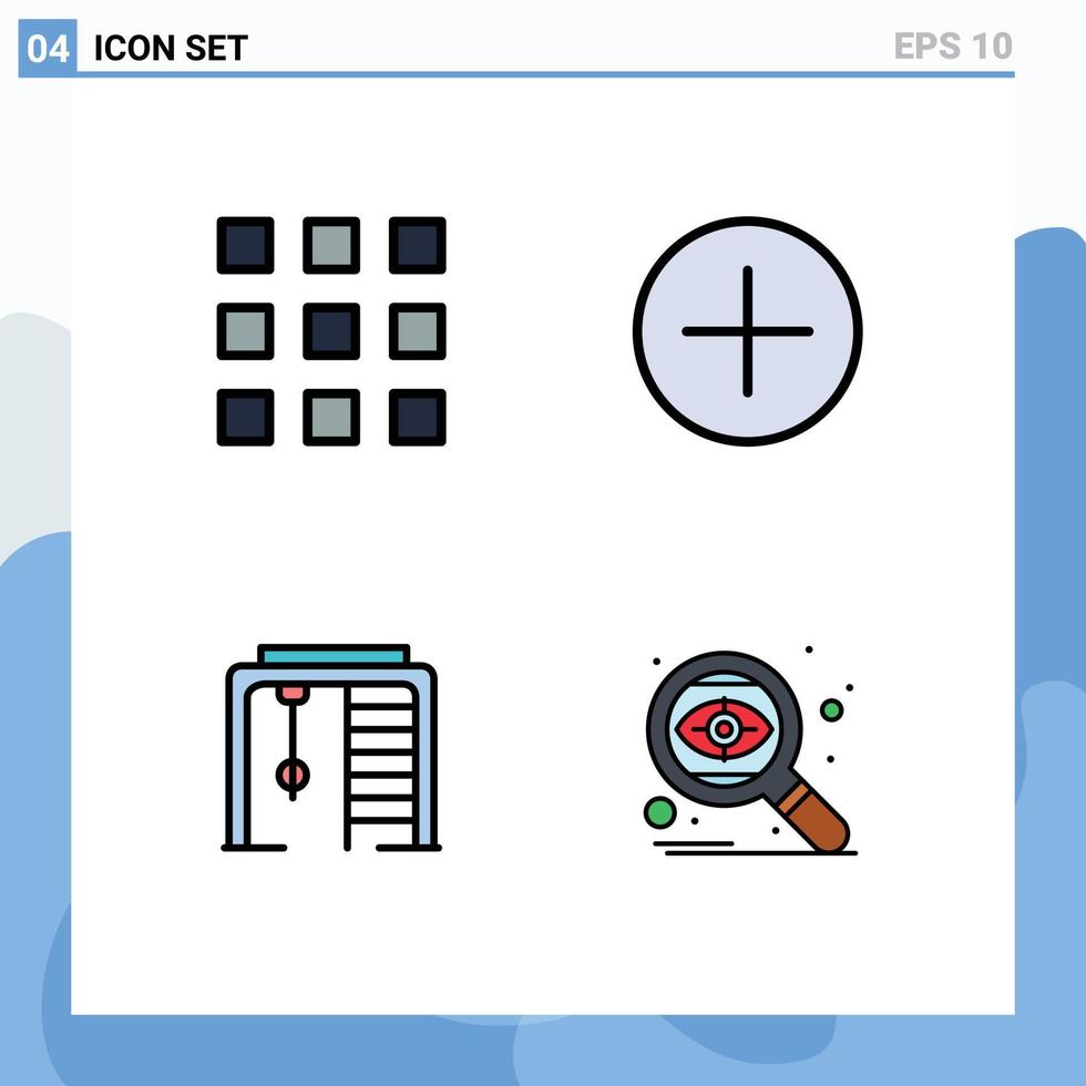 Modern Set of 4 Filledline Flat Colors and symbols such as grid search circle ring targeting Editable Vector Design Elements