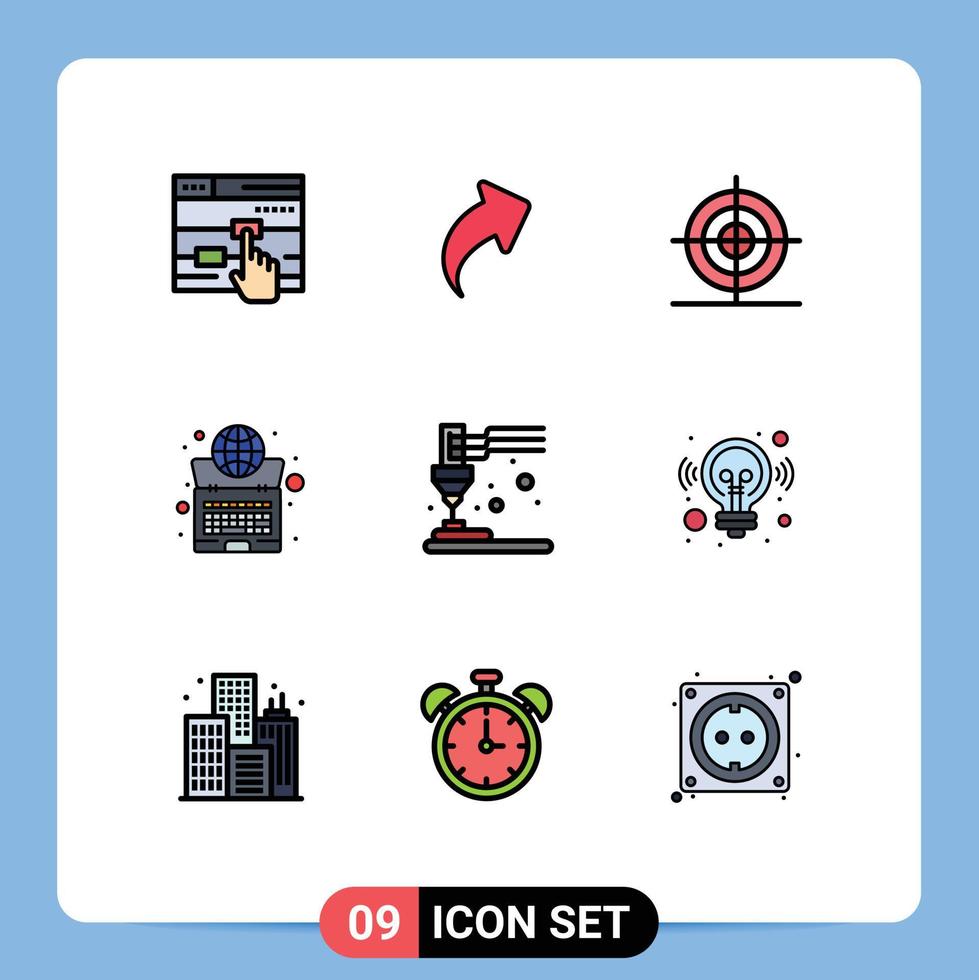 9 User Interface Filledline Flat Color Pack of modern Signs and Symbols of printing system design internet global Editable Vector Design Elements