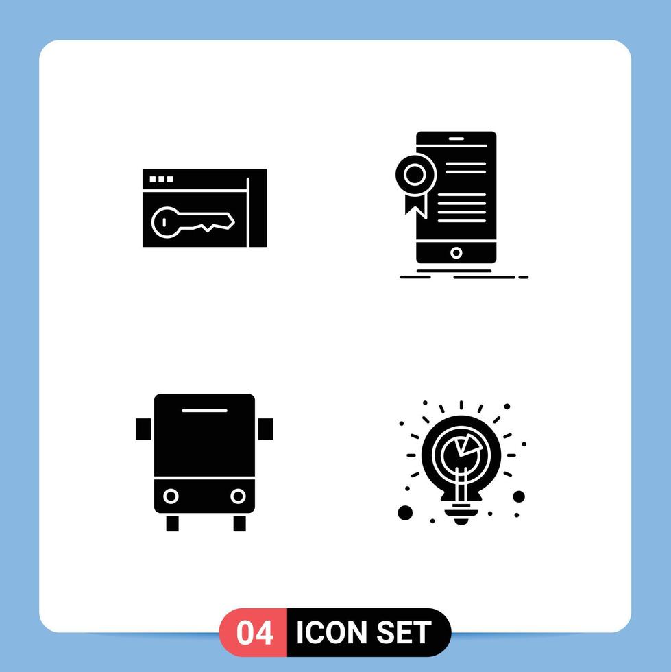 Pack of 4 Modern Solid Glyphs Signs and Symbols for Web Print Media such as browser bus room app traffic Editable Vector Design Elements