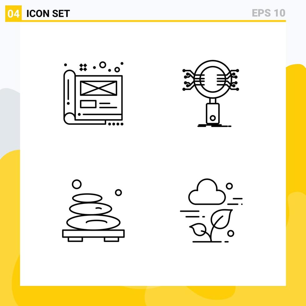 Pack of 4 Modern Filledline Flat Colors Signs and Symbols for Web Print Media such as art security document search massage Editable Vector Design Elements