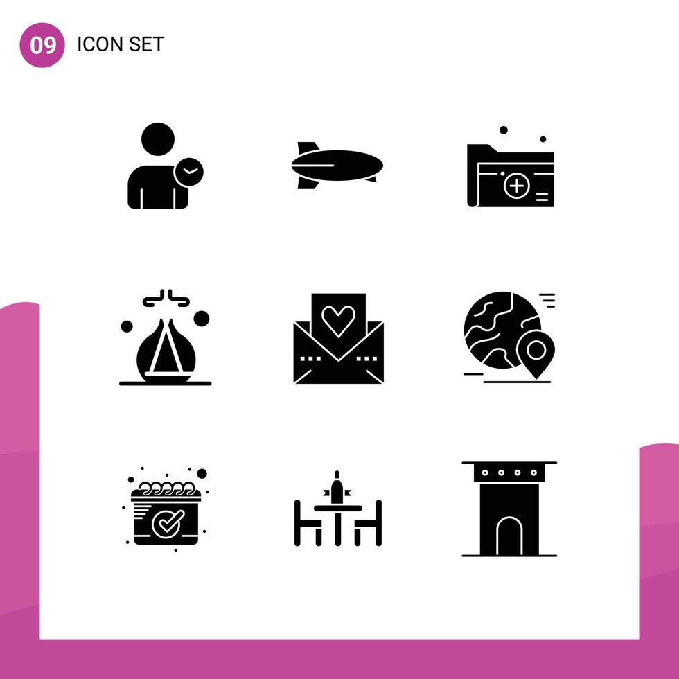 Modern Set of 9 Solid Glyphs and symbols such as love spa document lab green medical folder Editable Vector Design Elements