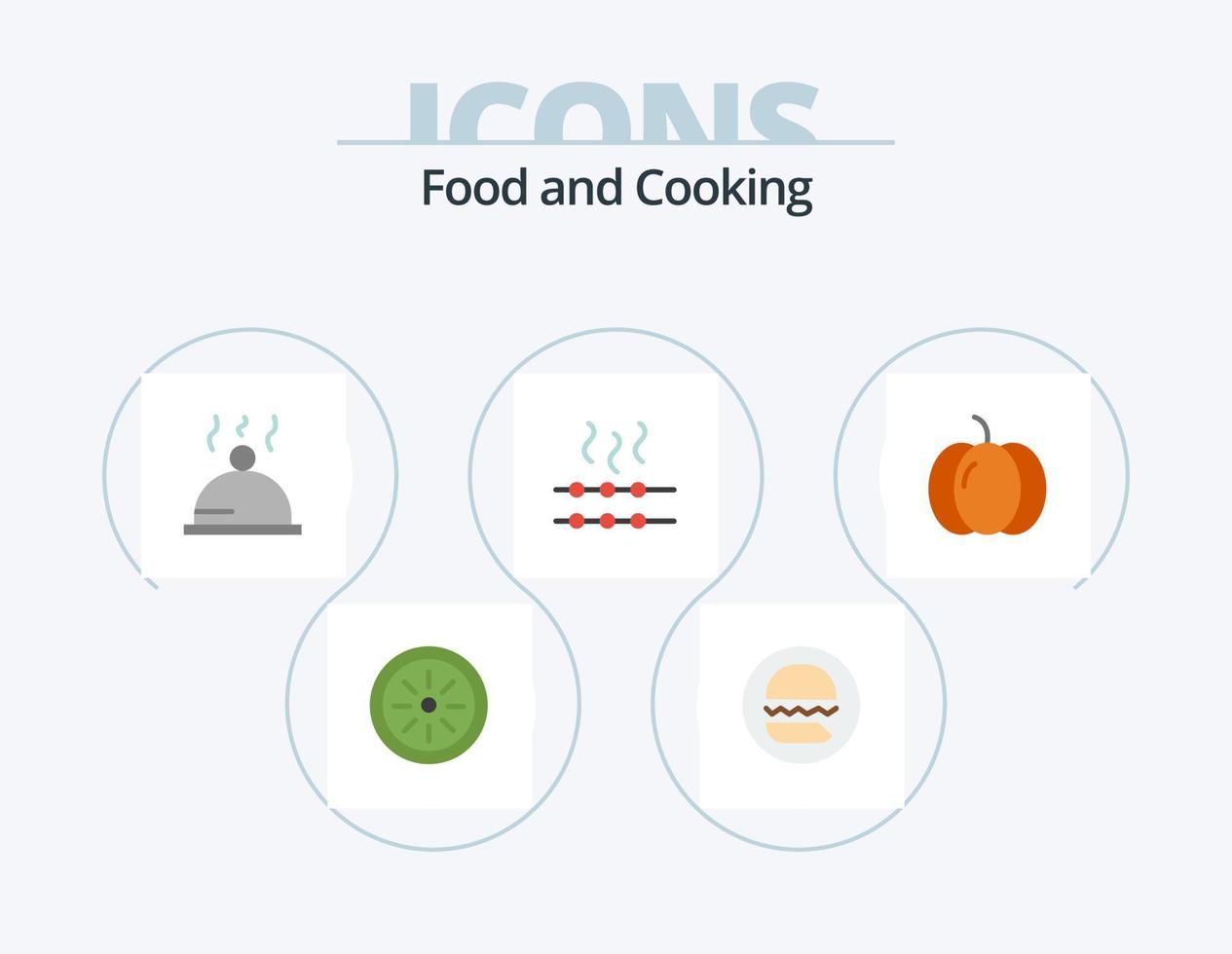 paquete de iconos planos de alimentos 5 diseño de iconos. . calabaza. alimento. Víspera de Todos los Santos. malvavisco vector