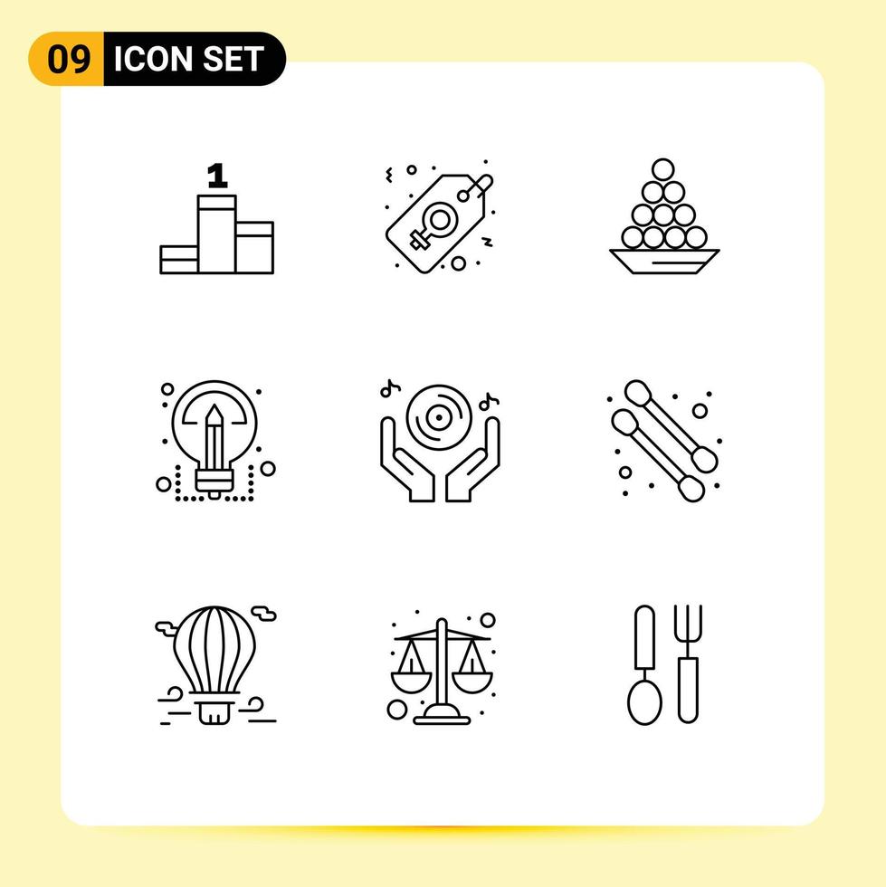 Mobile Interface Outline Set of 9 Pictograms of sharing ideas delicacy creative sweet Editable Vector Design Elements