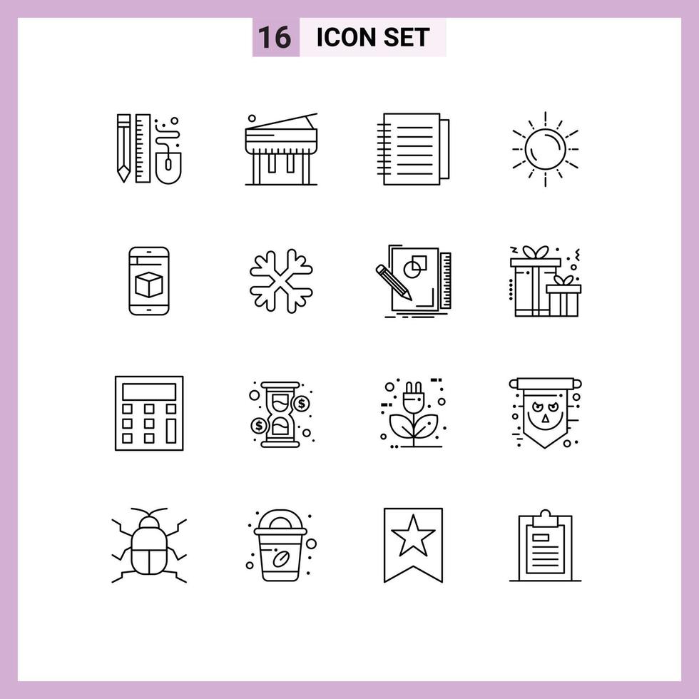 Group of 16 Outlines Signs and Symbols for mobile astronomy note planet sun Editable Vector Design Elements