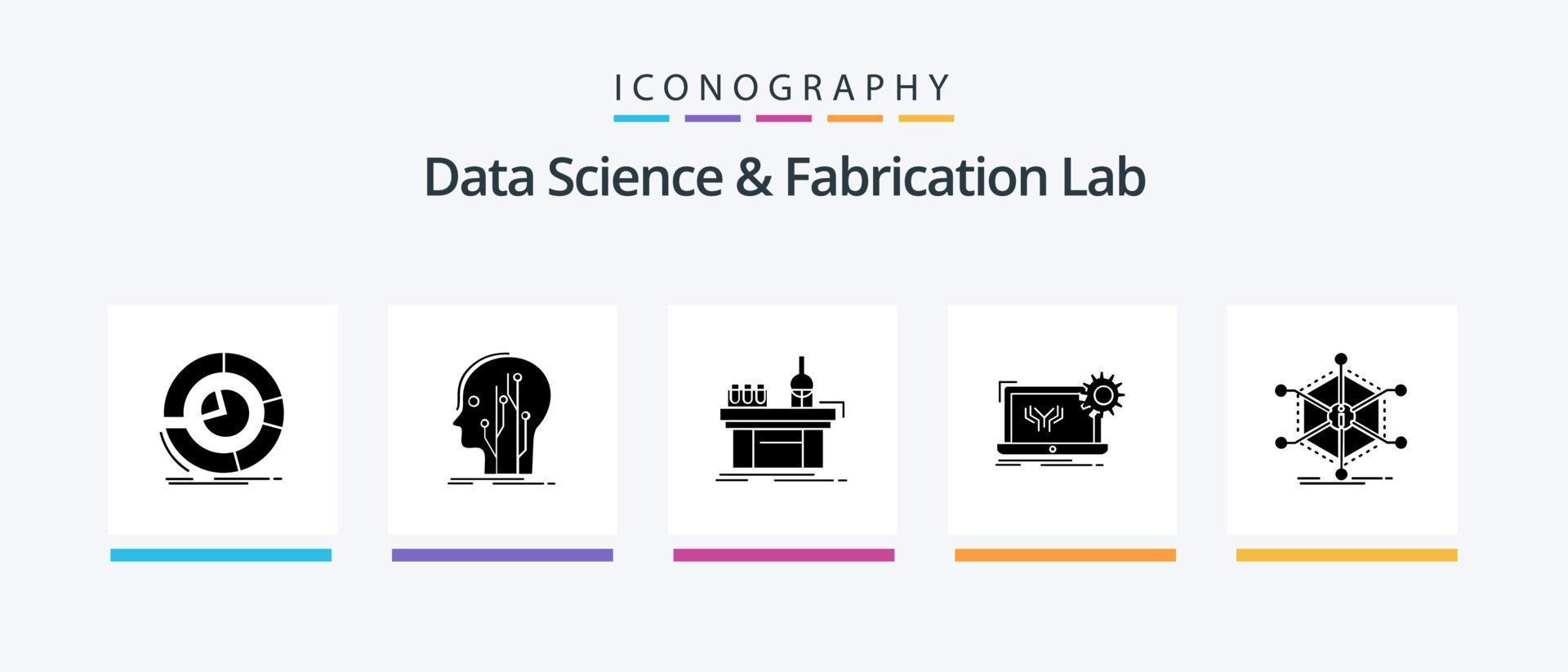 Data Science And Fabrication Lab Glyph 5 Icon Pack Including electronics. blueprint. knowledge. production. lab. Creative Icons Design vector