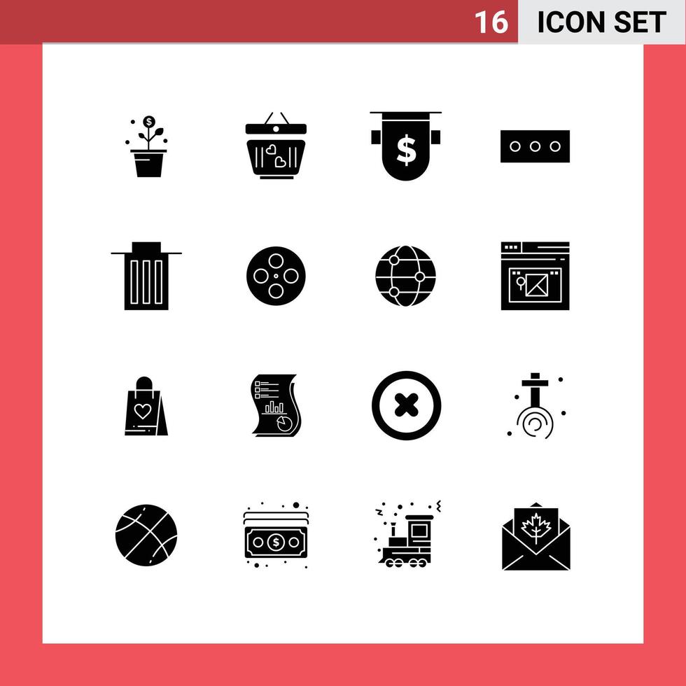 Modern Set of 16 Solid Glyphs and symbols such as interface security wedding password dollar Editable Vector Design Elements