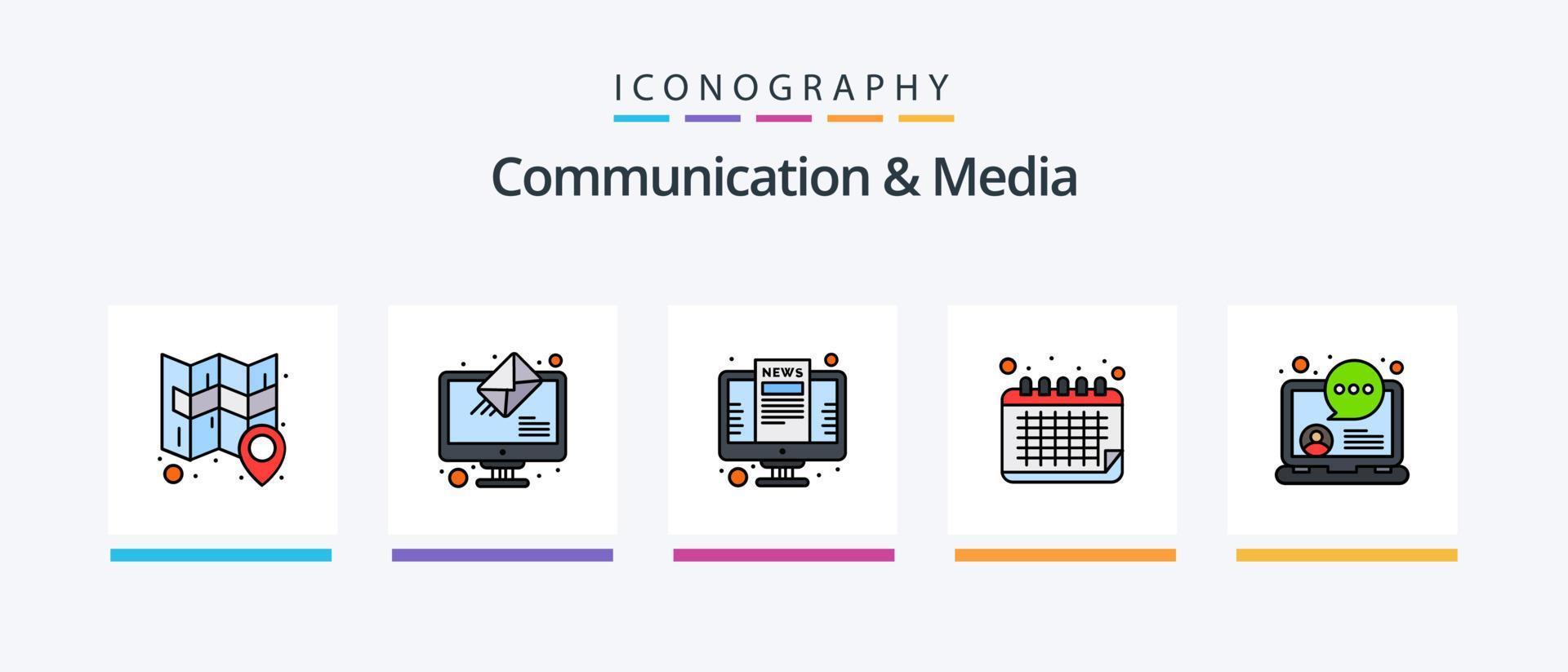 Communication And Media Line Filled 5 Icon Pack Including communication. travel. cam. vacation. camera. Creative Icons Design vector