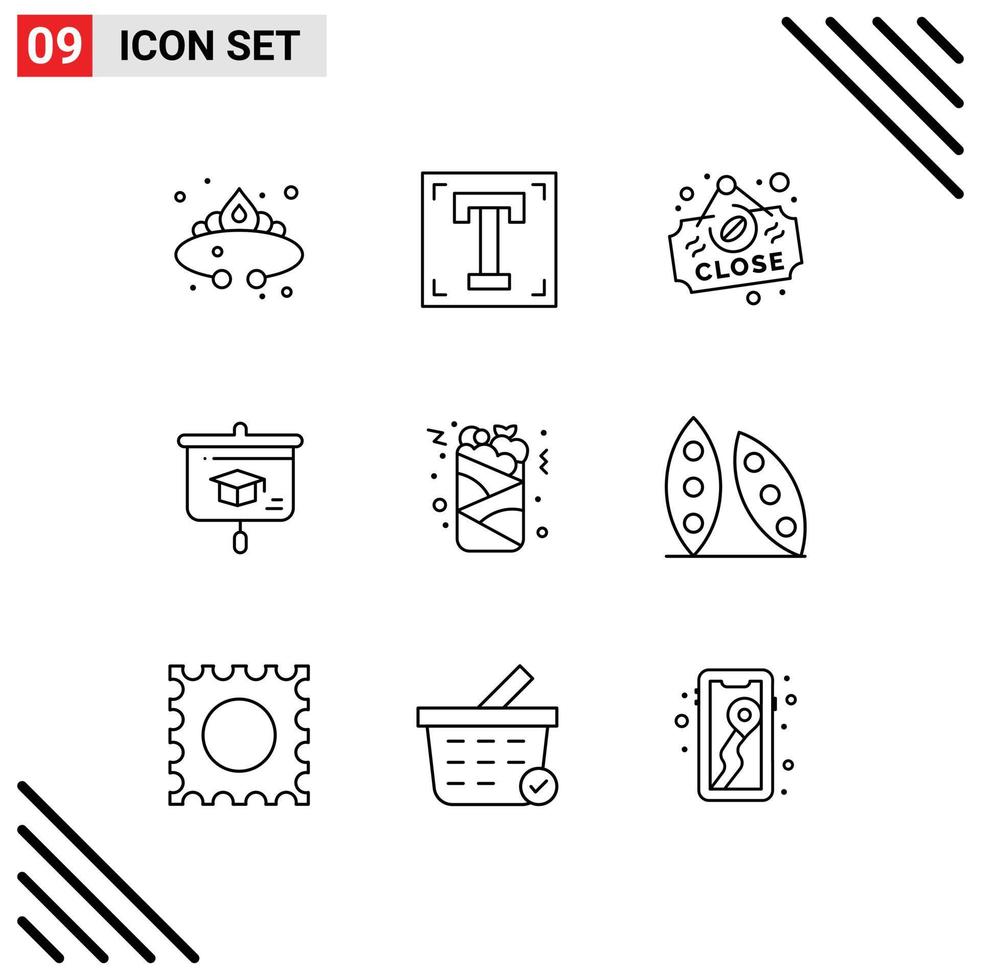Editable Vector Line Pack of 9 Simple Outlines of school education program chart close Editable Vector Design Elements