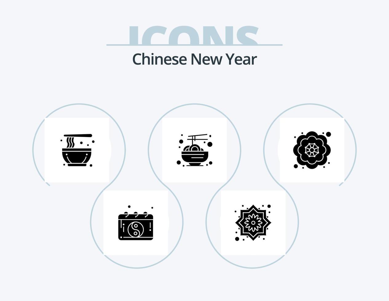 paquete de iconos de glifos de año nuevo chino 5 diseño de iconos. flor. fideos. chino. alimento. China vector