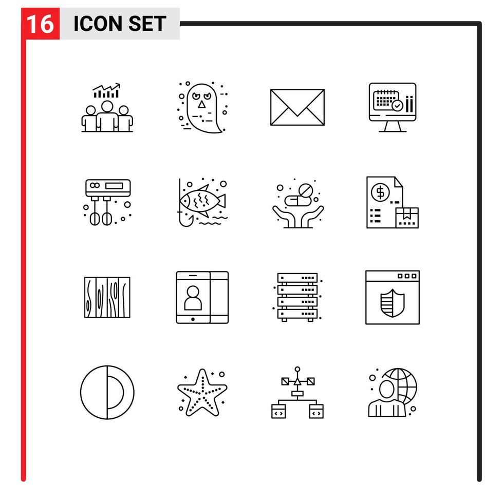 16 Universal Outlines Set for Web and Mobile Applications calender screen halloween medical email Editable Vector Design Elements