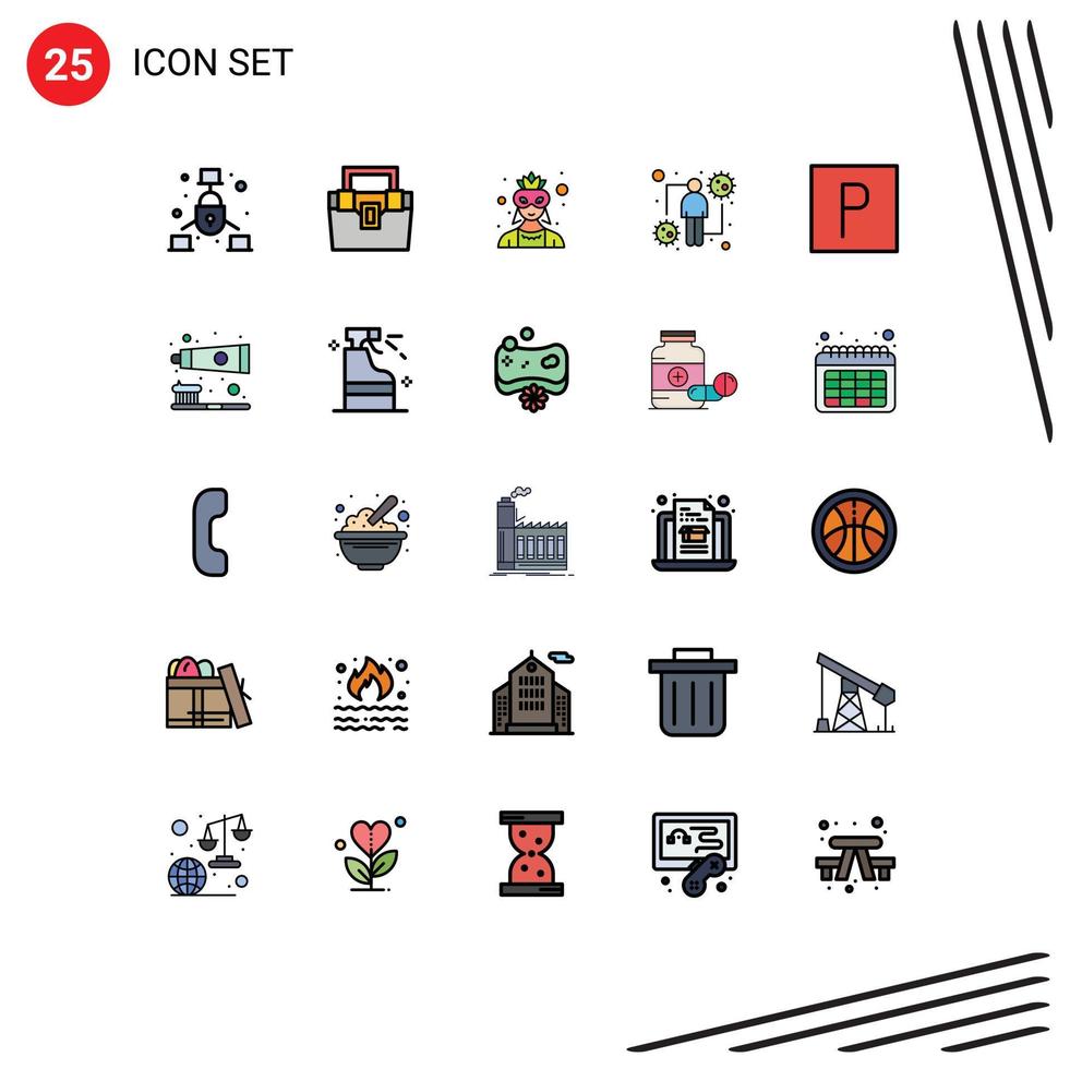 Mobile Interface Filled line Flat Color Set of 25 Pictograms of viral human toolkit host costume Editable Vector Design Elements