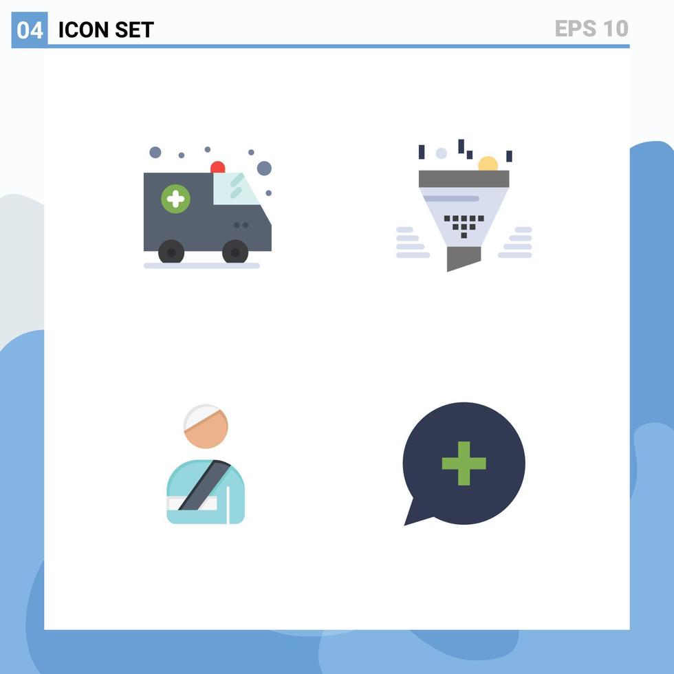 Set of 4 Vector Flat Icons on Grid for ambulance user filter tool hospital Editable Vector Design Elements