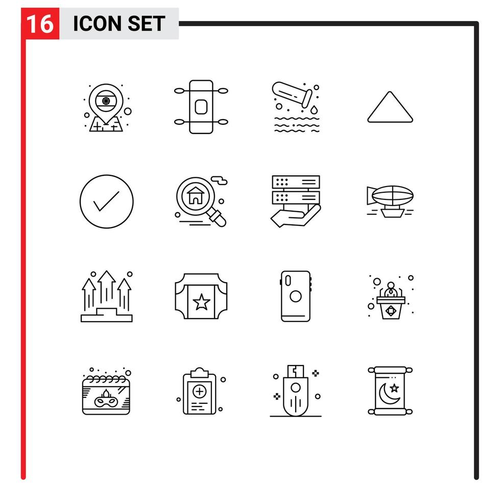 Group of 16 Outlines Signs and Symbols for check arrow pollution video up Editable Vector Design Elements