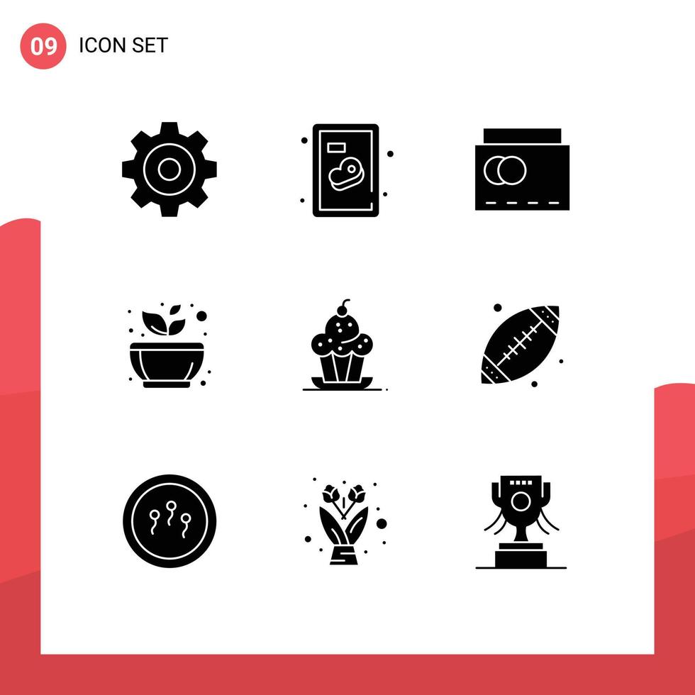 conjunto de 9 iconos de interfaz de usuario modernos símbolos signos para muffin cake bolso resto calma elementos de diseño vectorial editables vector