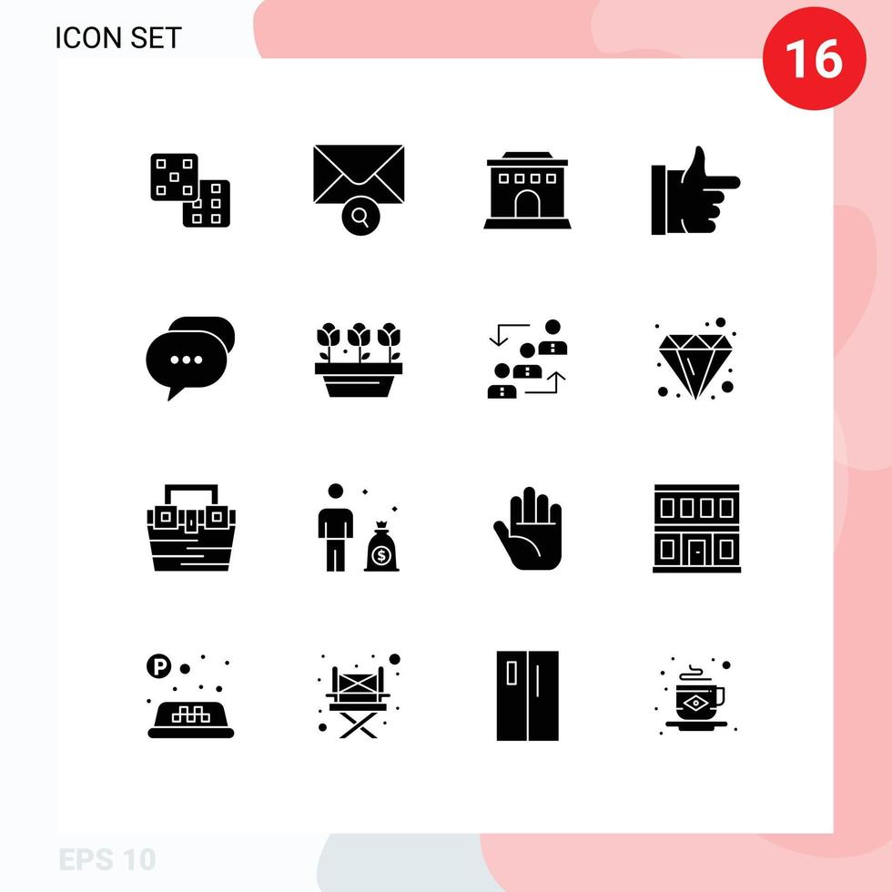 16 User Interface Solid Glyph Pack of modern Signs and Symbols of growth bubble home messages chat Editable Vector Design Elements