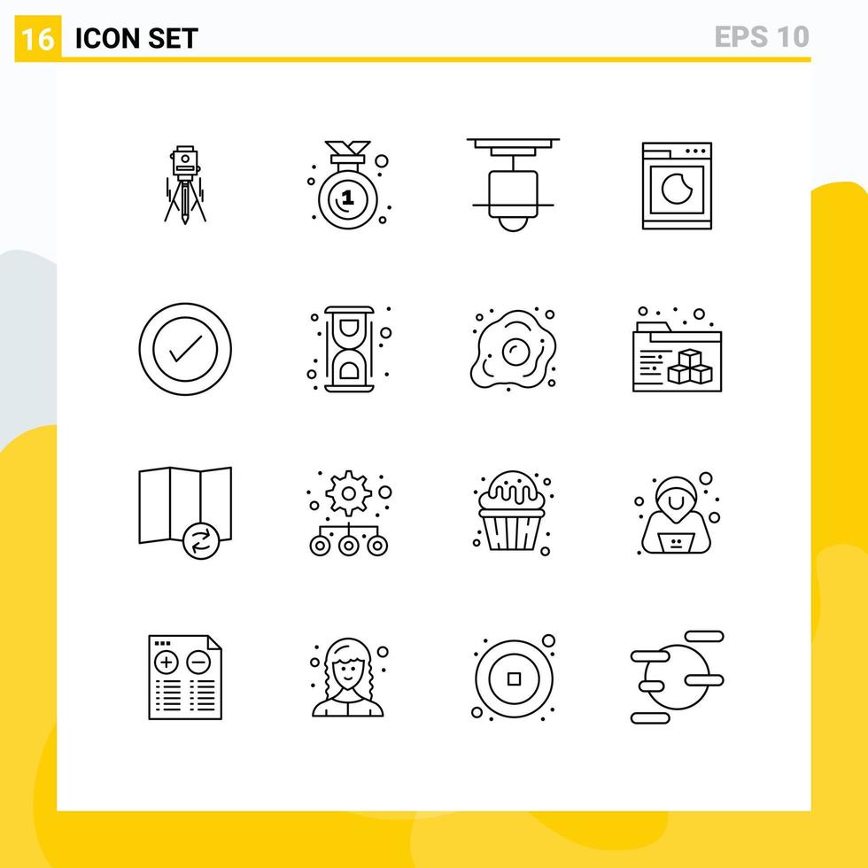 Set of 16 Commercial Outlines pack for clean machine medal cooking lamp Editable Vector Design Elements