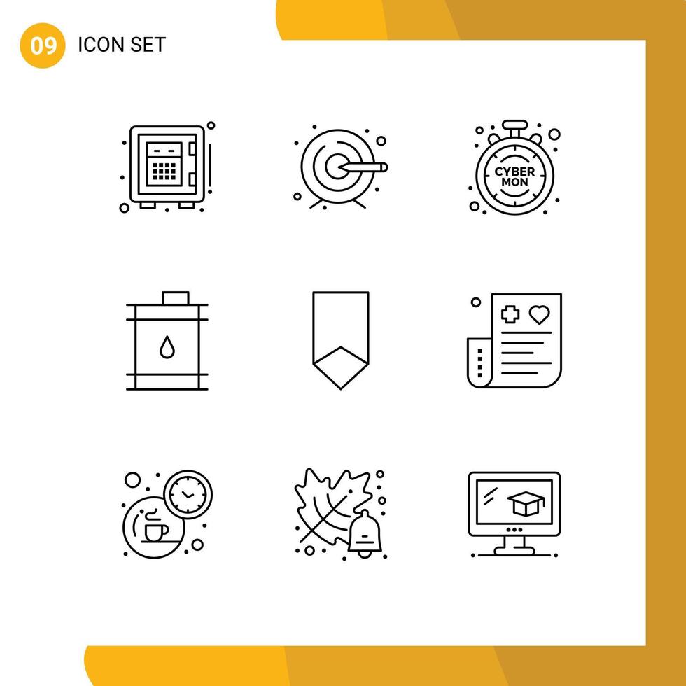 Pictogram Set of 9 Simple Outlines of badge achievement discount oil business Editable Vector Design Elements