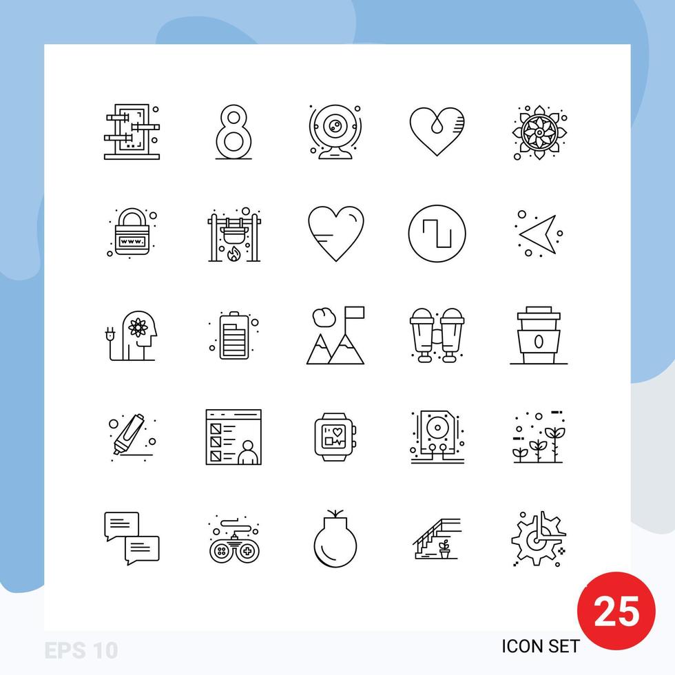 conjunto de 25 iconos modernos de la interfaz de usuario signos de símbolos para la cámara favorita de flores como elementos de diseño vectorial editables del corazón vector