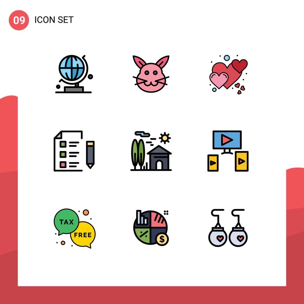 Set of 9 Modern UI Icons Symbols Signs for house test love science research Editable Vector Design Elements