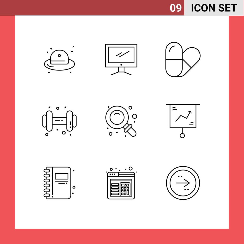 Group of 9 Modern Outlines Set for find school pc back dum Editable Vector Design Elements