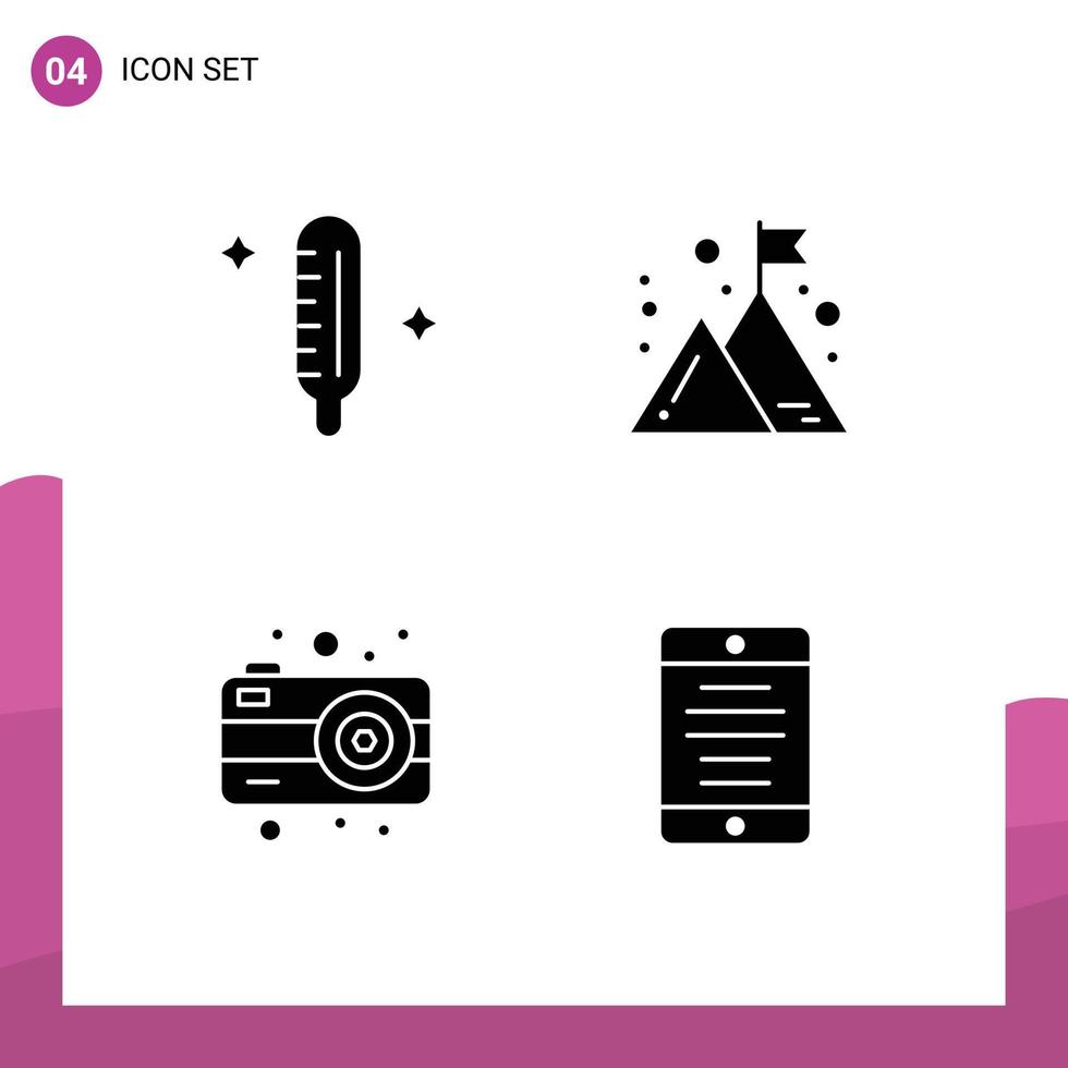Editable Vector Line Pack of 4 Simple Solid Glyphs of cold photo thermometer management interface Editable Vector Design Elements