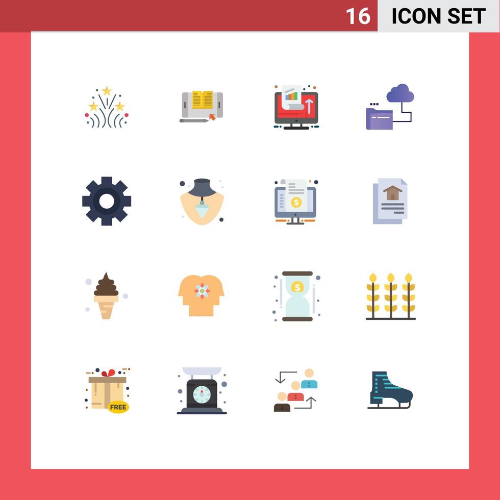 Modern Set of 16 Flat Colors Pictograph of file folder tranfer cloud performance Editable Pack of Creative Vector Design Elements