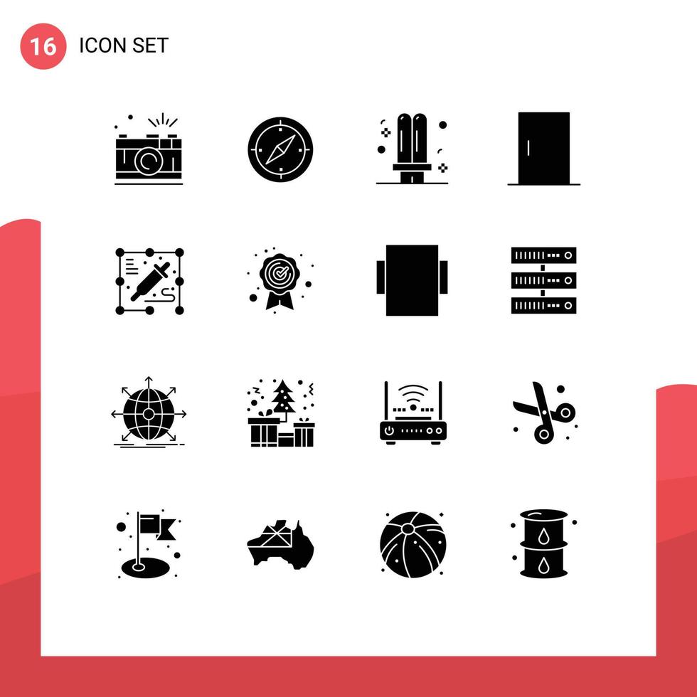 16 User Interface Solid Glyph Pack of modern Signs and Symbols of home appliances furniture gps door fluorescent Editable Vector Design Elements