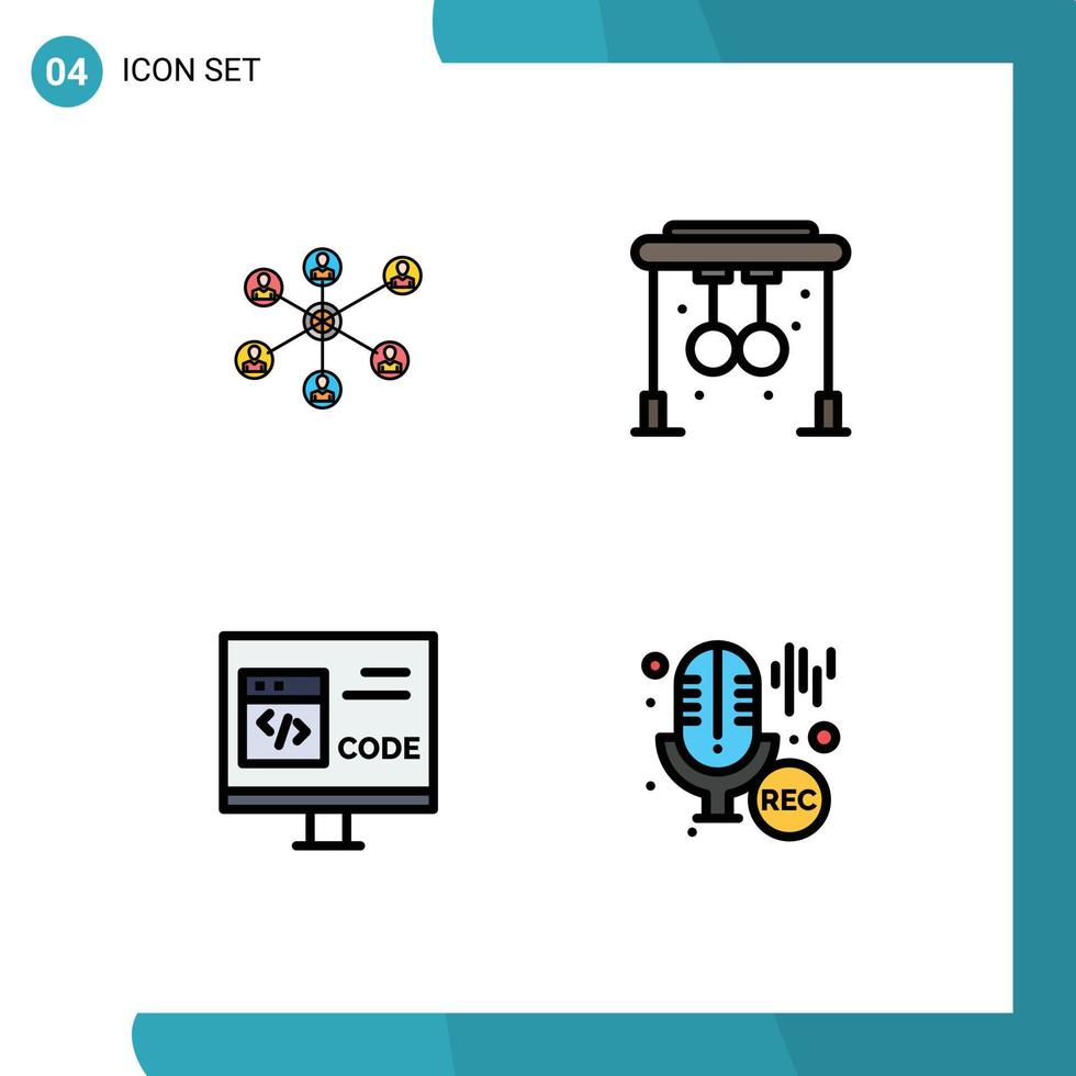 Pack of 4 creative Filledline Flat Colors of wlan code group gym develop Editable Vector Design Elements