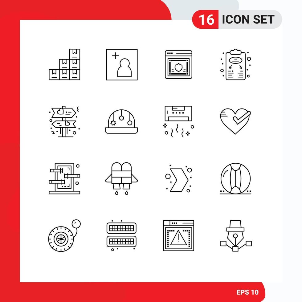 Group of 16 Modern Outlines Set for direction scheme protection planning business strategy Editable Vector Design Elements