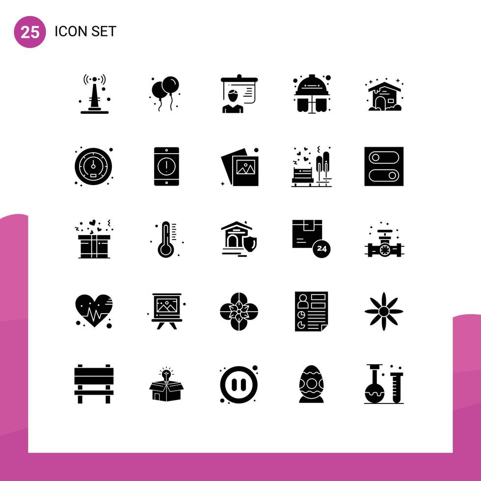 Group of 25 Solid Glyphs Signs and Symbols for cloudy home education hard hat test tubes Editable Vector Design Elements