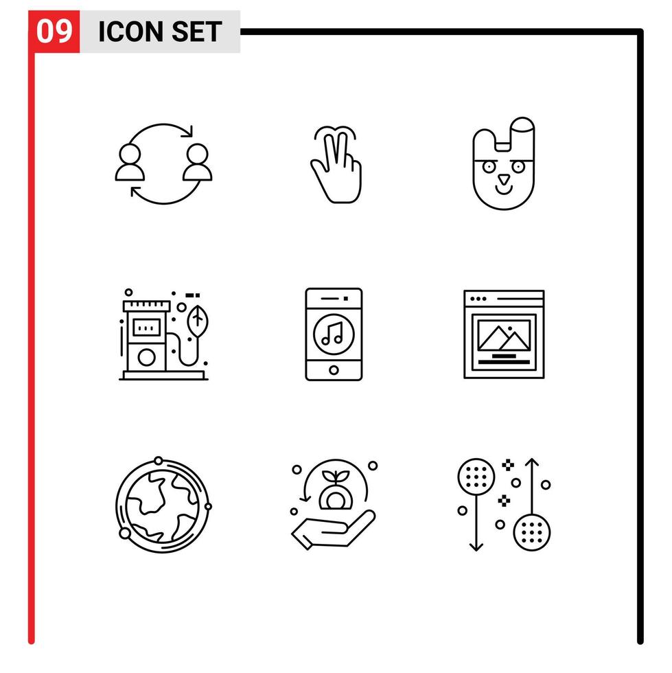Stock Vector Icon Pack of 9 Line Signs and Symbols for pump fuel touch eco face Editable Vector Design Elements