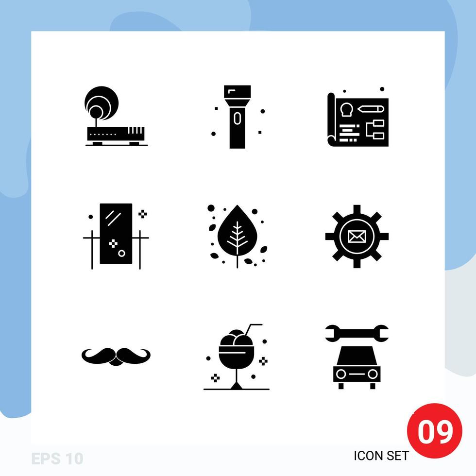 Group of 9 Solid Glyphs Signs and Symbols for autumn mirror technology grooming beauty Editable Vector Design Elements