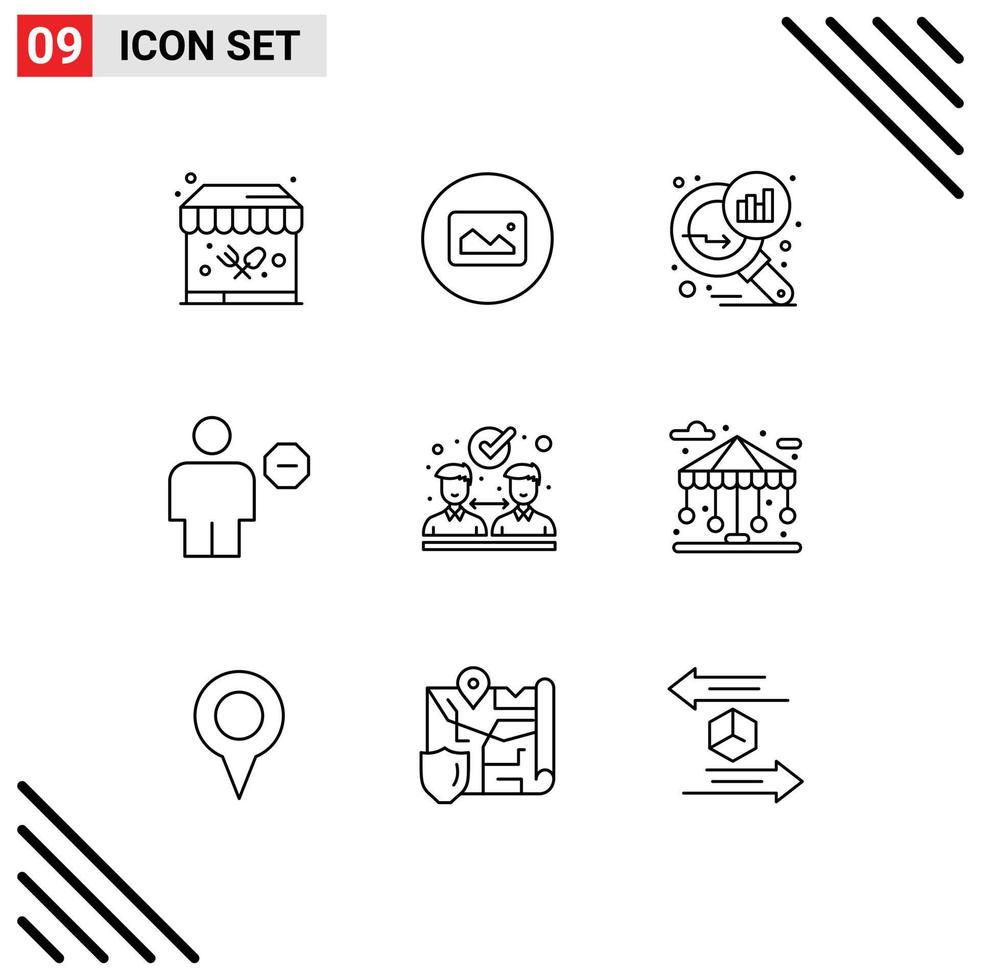 Outline Pack of 9 Universal Symbols of collaboration sign graph analysis human block Editable Vector Design Elements