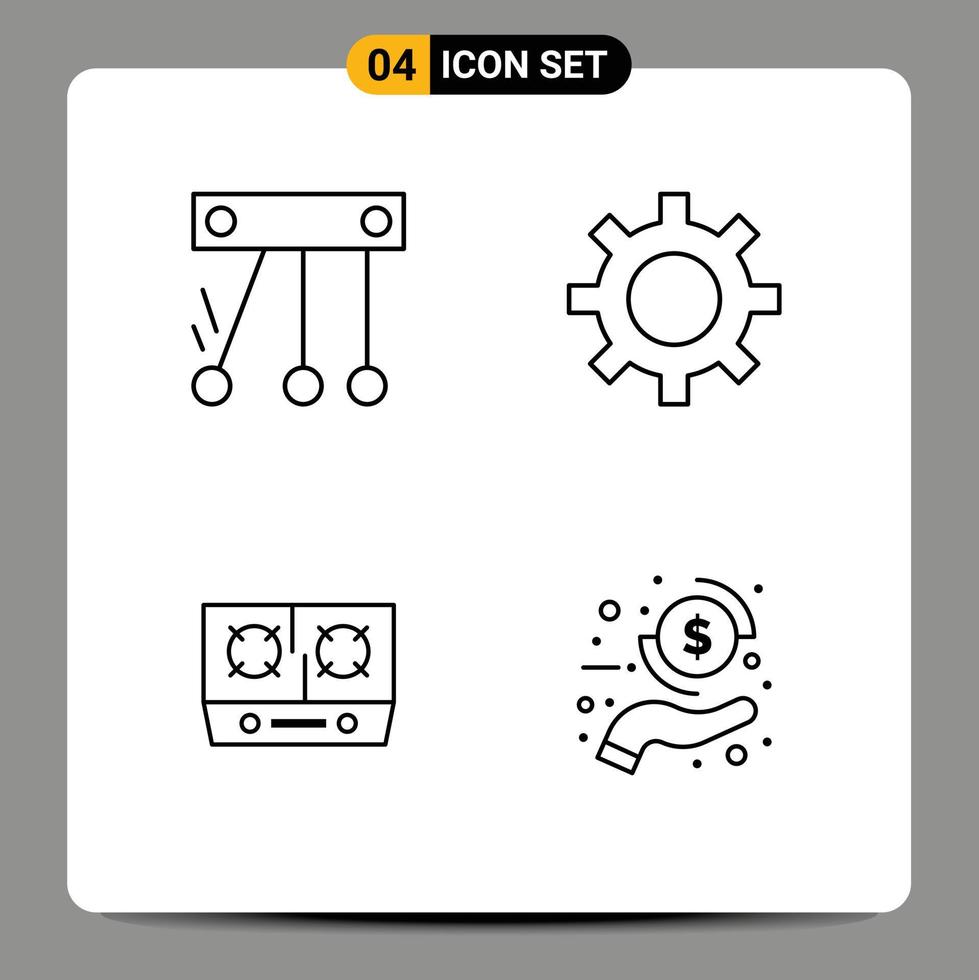 Group of 4 Filledline Flat Colors Signs and Symbols for movement kitchen setting vehicle maintenance coin Editable Vector Design Elements