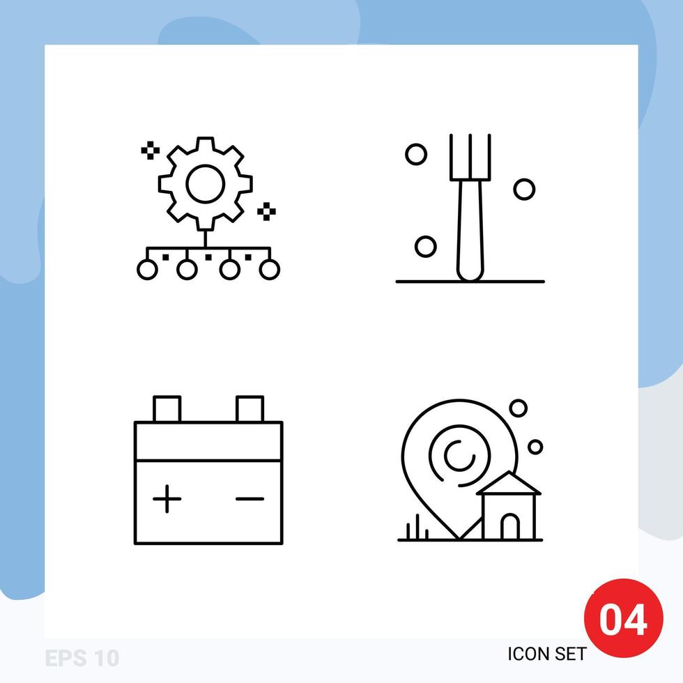 Set of 4 Modern UI Icons Symbols Signs for authority responsibility vehicles work management kitchen location Editable Vector Design Elements
