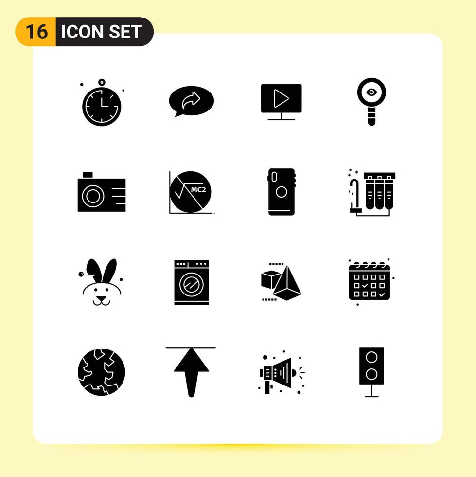 Set of 16 Vector Solid Glyphs on Grid for digital molecule computer laboratory chemical Editable Vector Design Elements