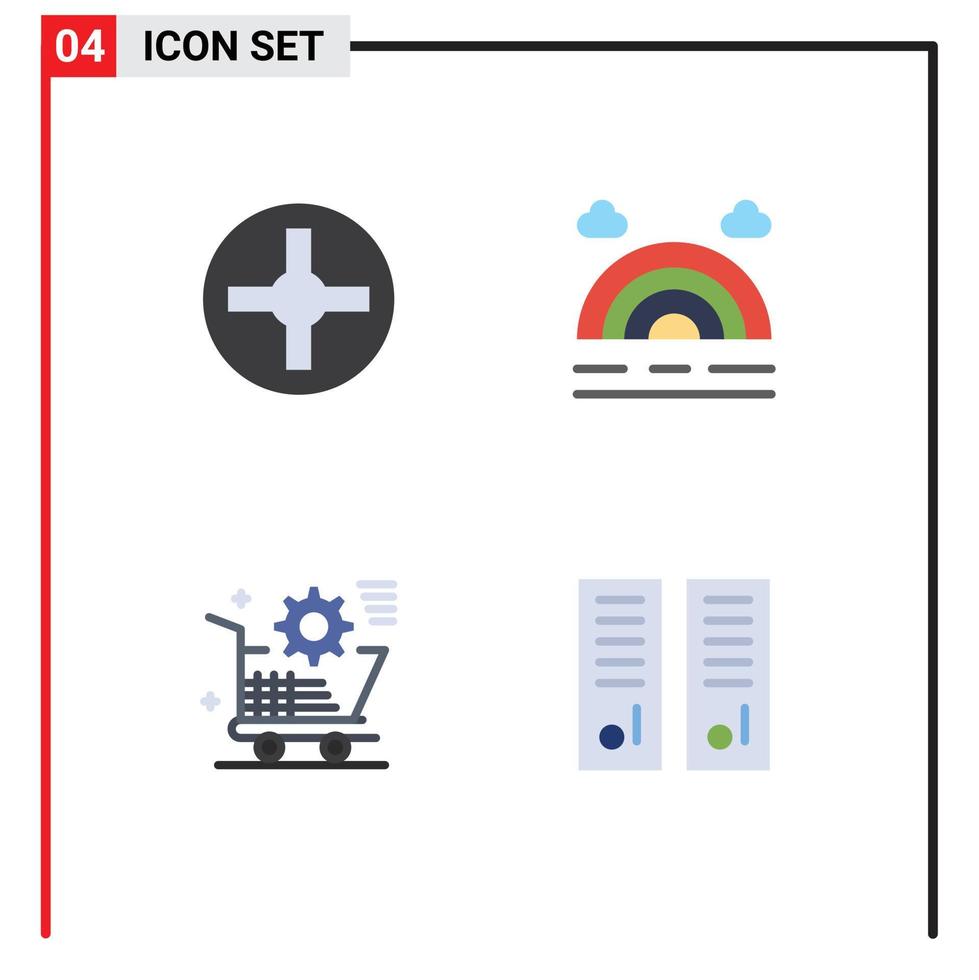 Pictogram Set of 4 Simple Flat Icons of cross online forecast cart gym locker Editable Vector Design Elements