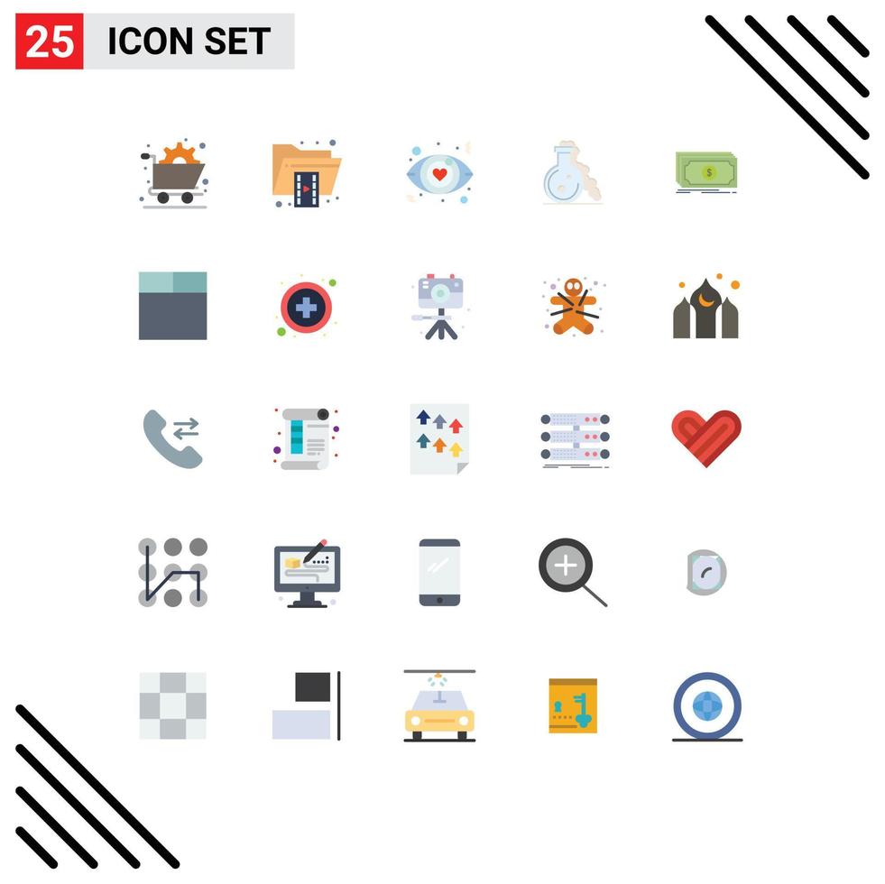 Modern Set of 25 Flat Colors Pictograph of fund medical video test flask Editable Vector Design Elements