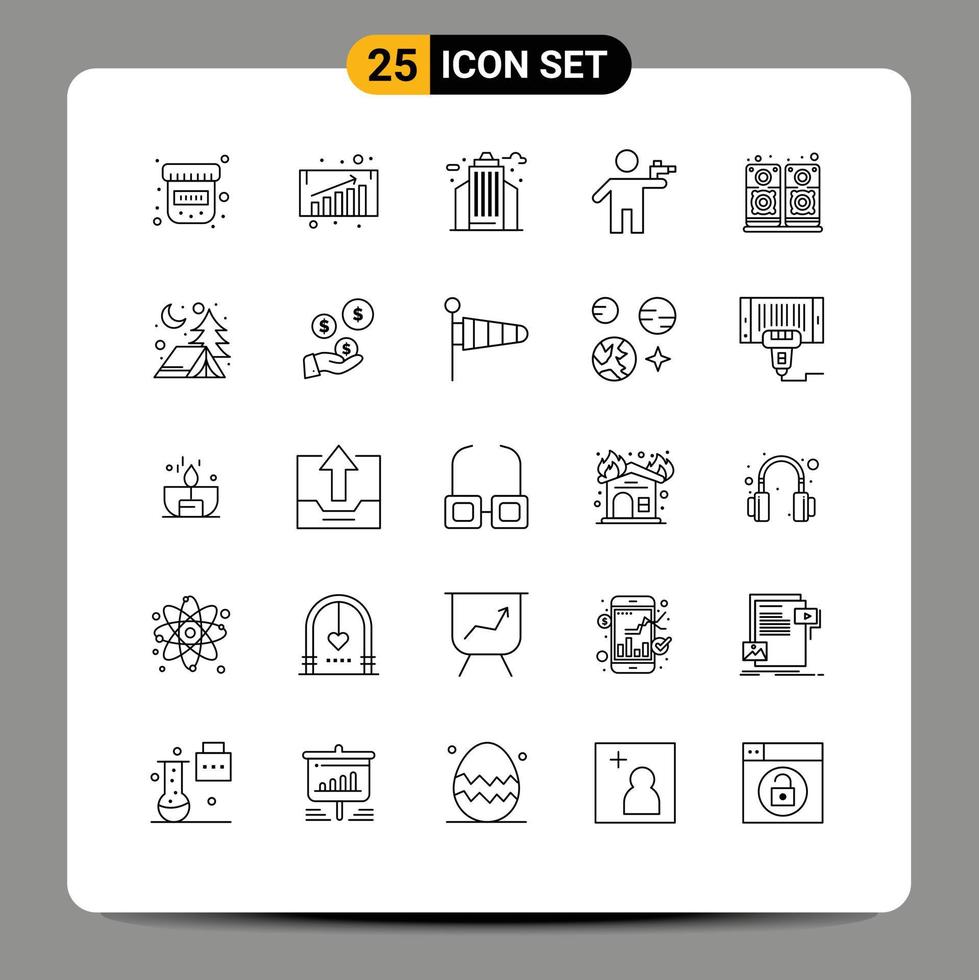 25 Creative Icons Modern Signs and Symbols of speaker music building murderer gunner Editable Vector Design Elements