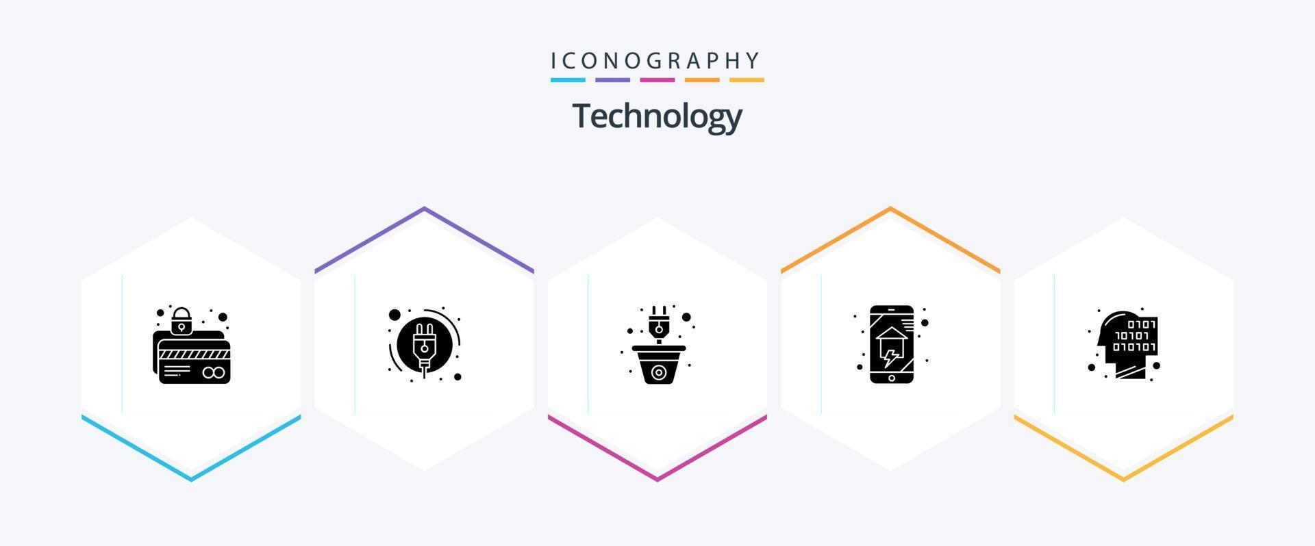 paquete de iconos de 25 glifos de tecnología que incluye casa inteligente. redes domésticas. energía. automatización del hogar. renovable vector