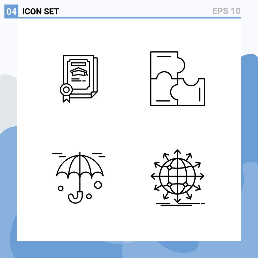paquete de 4 signos y símbolos modernos de colores planos de línea rellena para medios de impresión web, como protección de grado, juego de rompecabezas de graduados, elementos de diseño vectorial editables en globo vector
