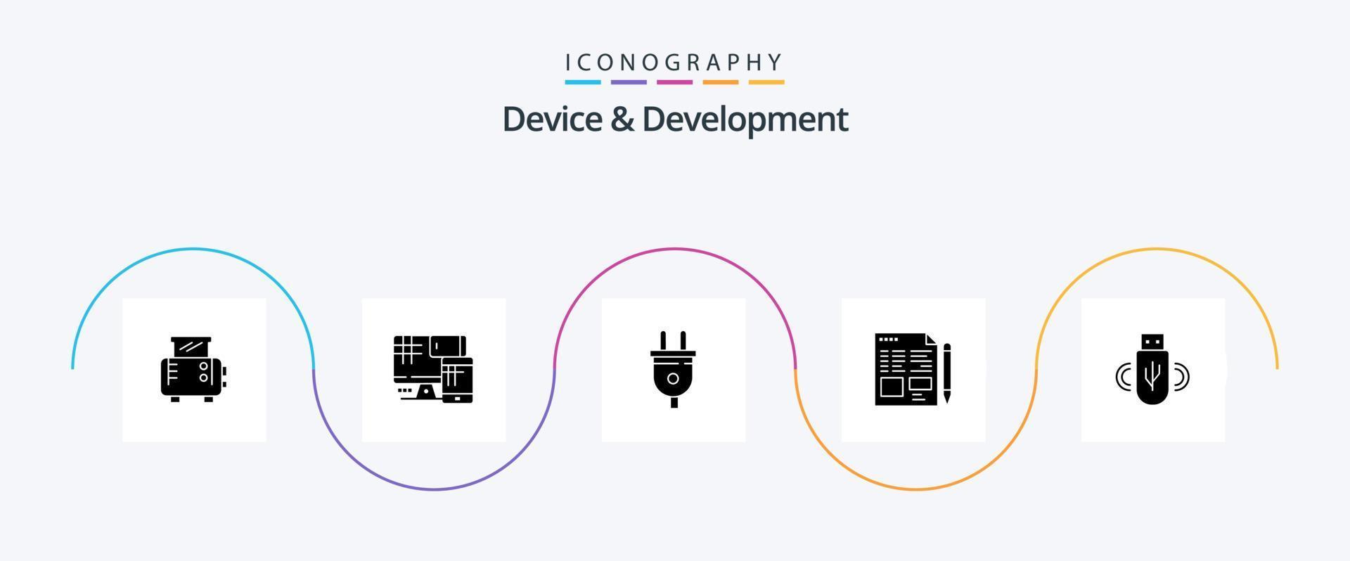 Device And Development Glyph 5 Icon Pack Including data . usb . plug. education. text vector