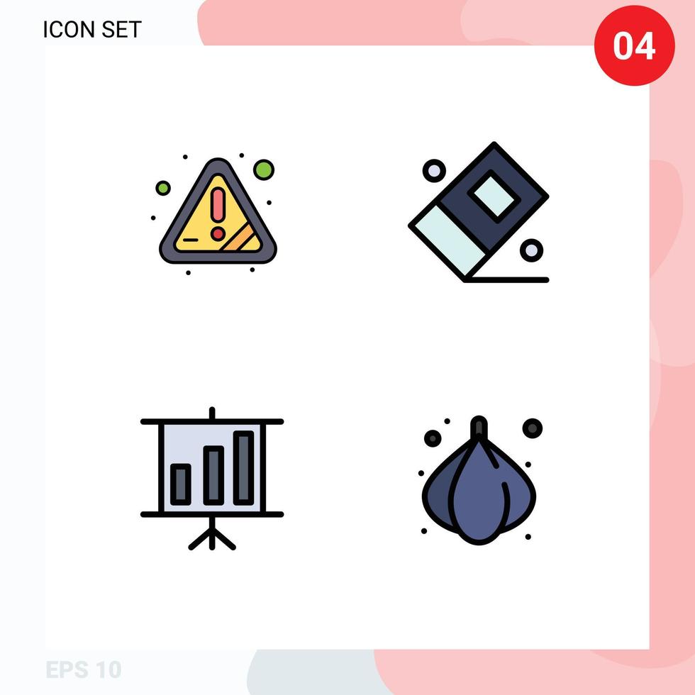 4 colores planos de línea de relleno de vector temático y símbolos editables de error de presentación de alerta elementos de diseño de vector editable de cebolla estacionaria