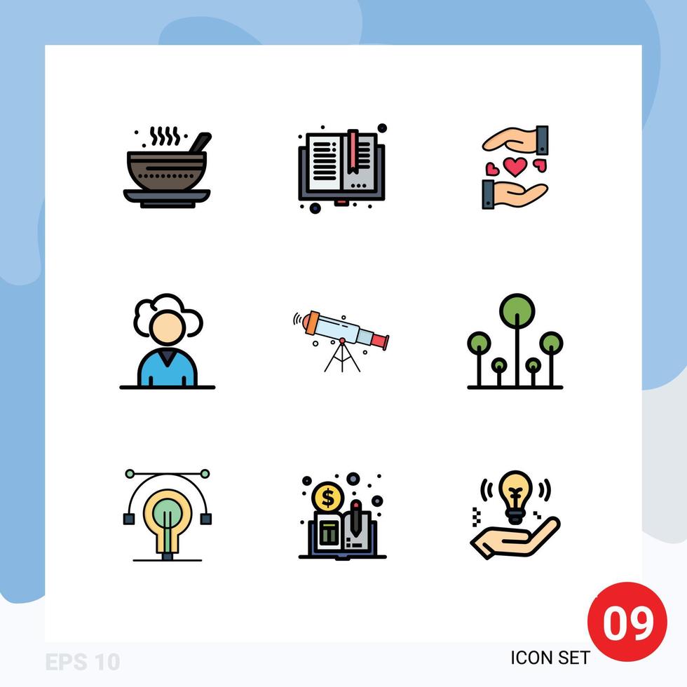 paquete de iconos de vector de stock de 9 signos y símbolos de línea para elementos de diseño de vector editables de corazón de nube de biblioteca de externalización de telescopio