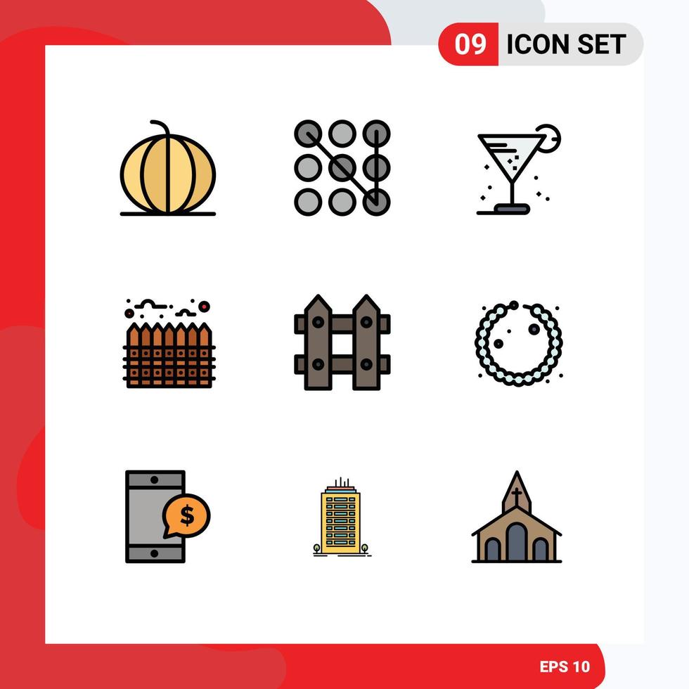 Modern Set of 9 Filledline Flat Colors Pictograph of flower real beverage heating straw Editable Vector Design Elements