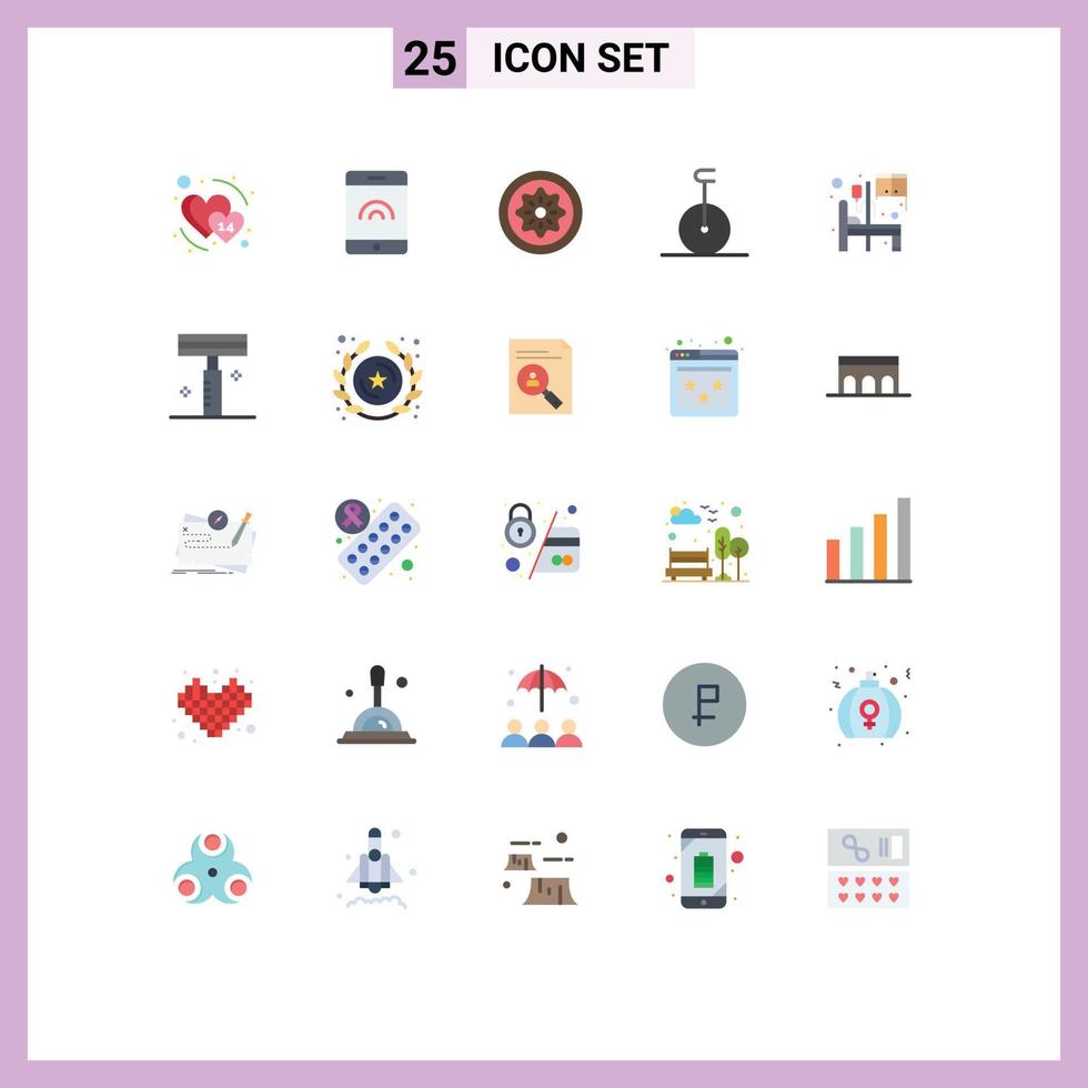 conjunto de 25 iconos de ui modernos símbolos signos para habitación hospital cama de frutas monociclo elementos de diseño vectorial editables vector